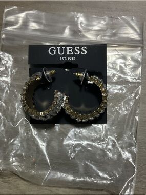 GUESS Two-Tone Gold and Silver Crystal Hoop Earrings
